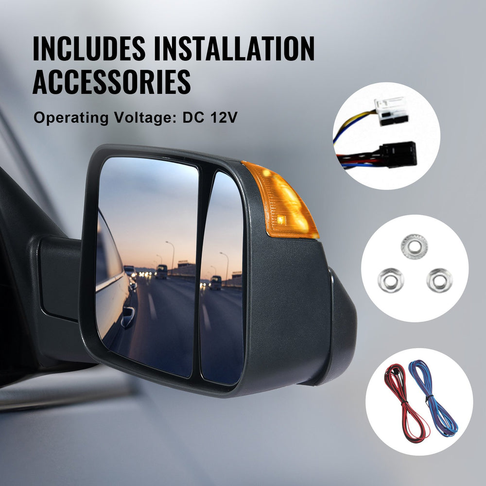Vevor Towing Mirrors Power Heated with Turn Signal and Puddle Light for Dodge Ram New