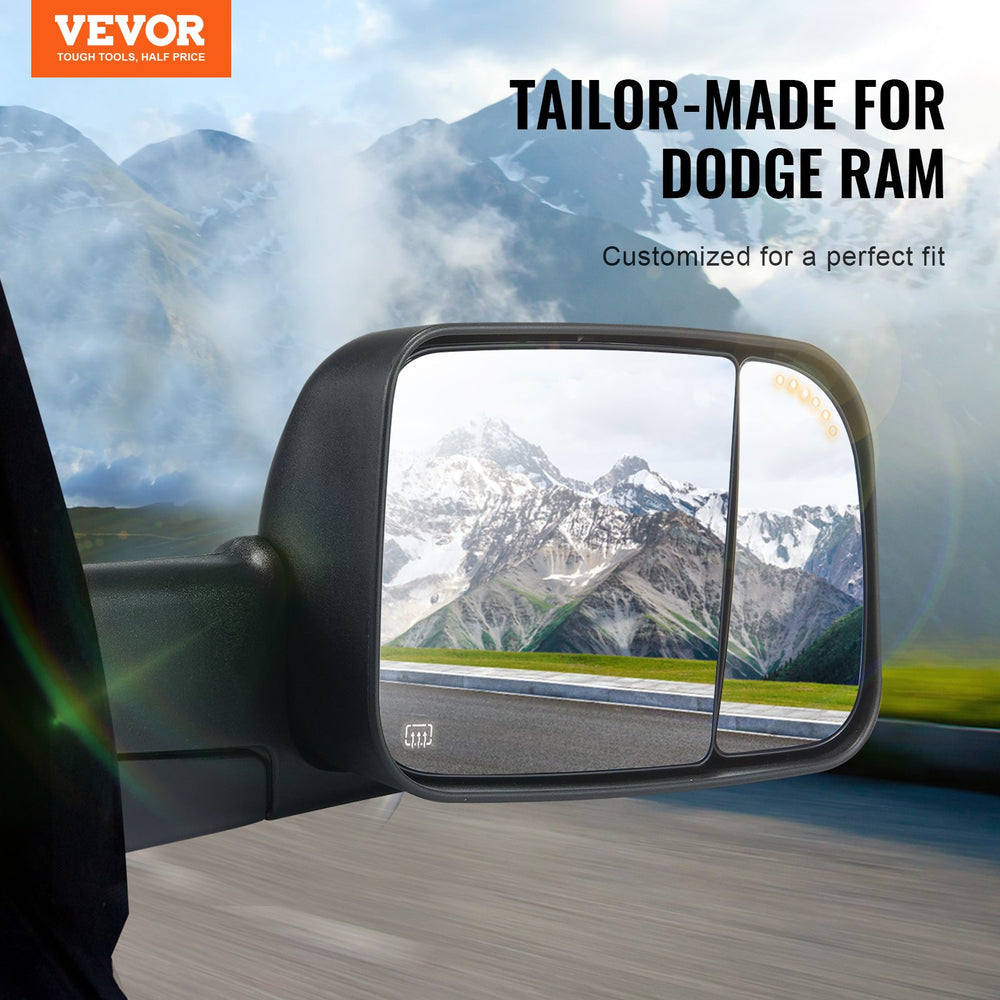 Vevor Towing Mirrors Power Heated with Signal & Puddle Light for Dodge Ram 2002-2008 New