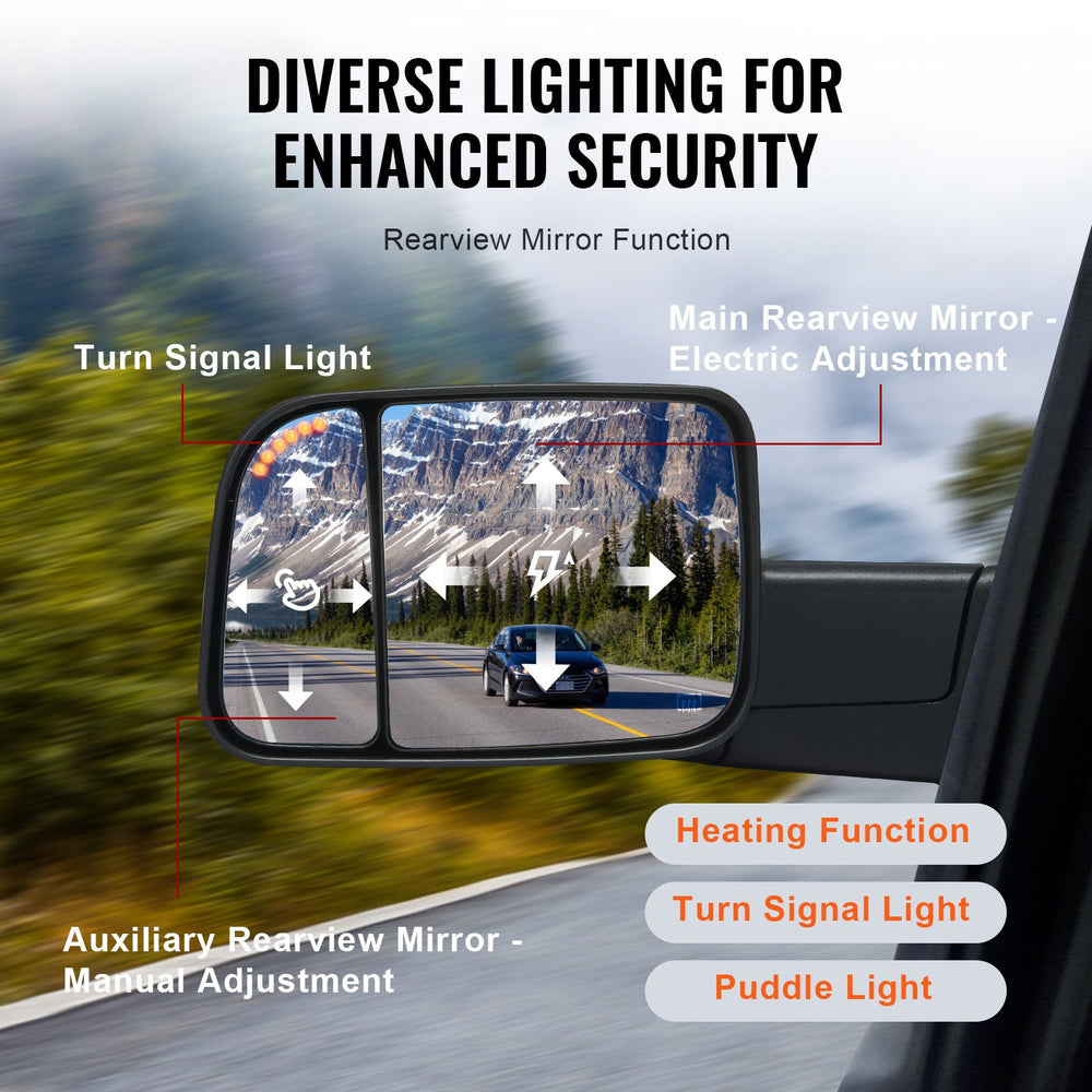 Vevor Towing Mirrors Power Heated with Signal & Puddle Light for Dodge Ram 2002-2008 New