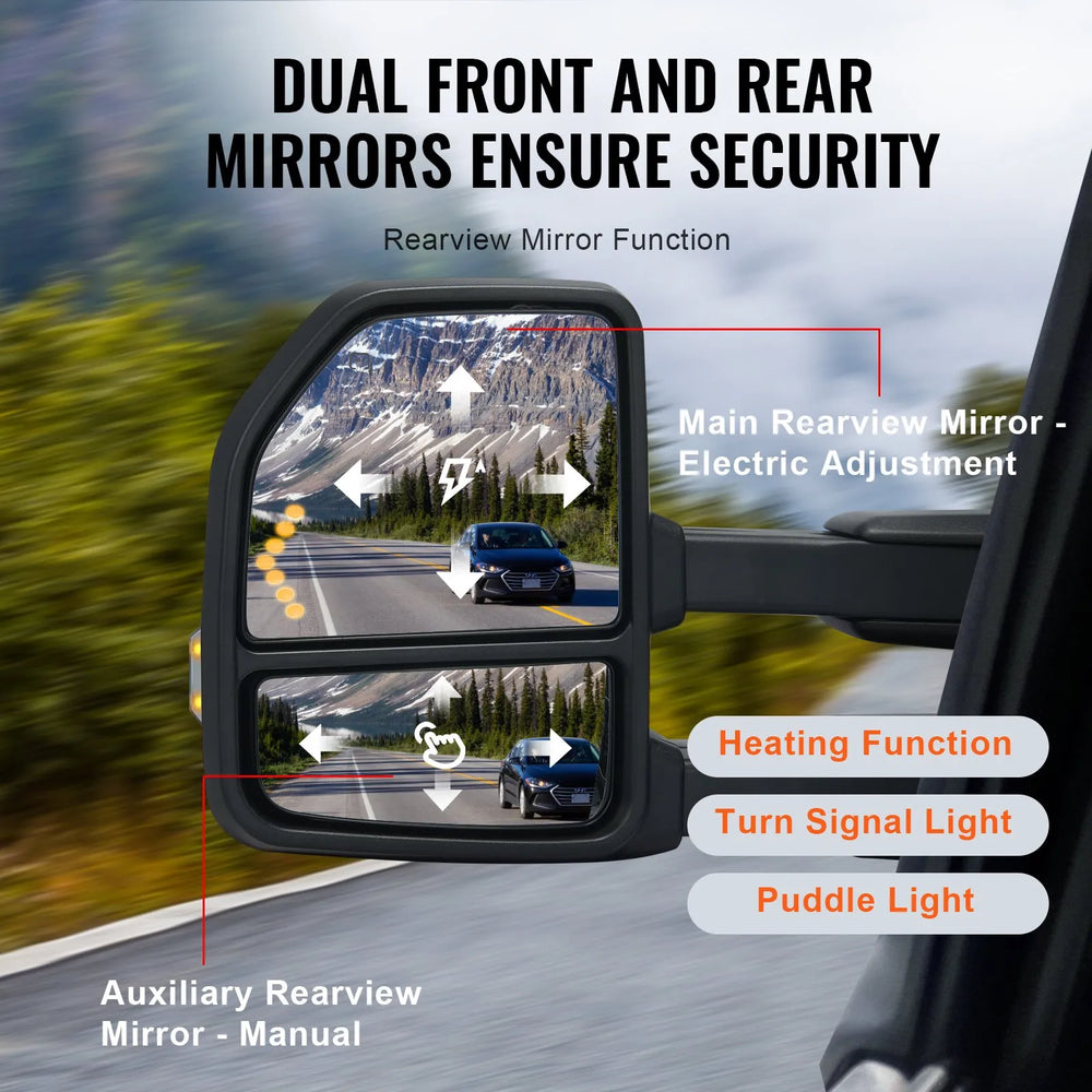Vevor Towing Mirrors Power Heated LED Turn Signal Puddle Light for 2015-2018 Ford F150 New