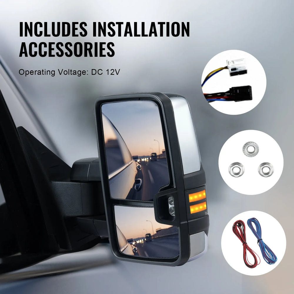 Vevor Towing Mirrors Power Heated LED Turn Signal for 2003-2007 Chevy Silverado GMC Sierra New