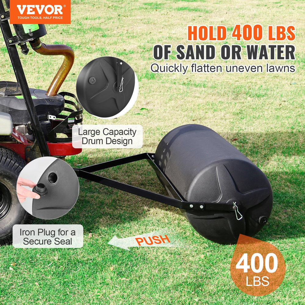 Vevor Tow Behind Lawn Roller 400 Lbs Sand & Water Filled Drum and Steel Frame New