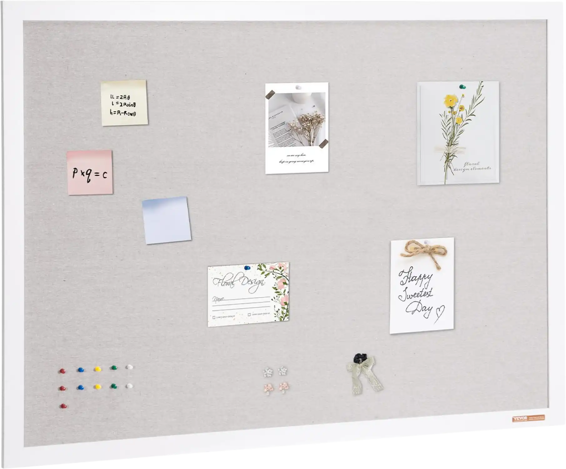 Vevor White Cork Board with Linen Surface Wall-Mounted Bulletin Board 48