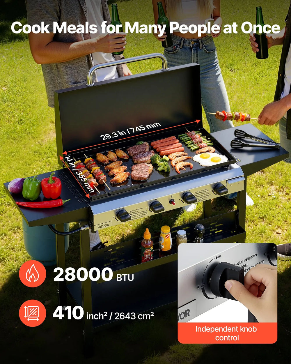 Vevor Gas Griddle Propane 4-Burner 29 in. Flat Top 28,000 BTU with Wheels New