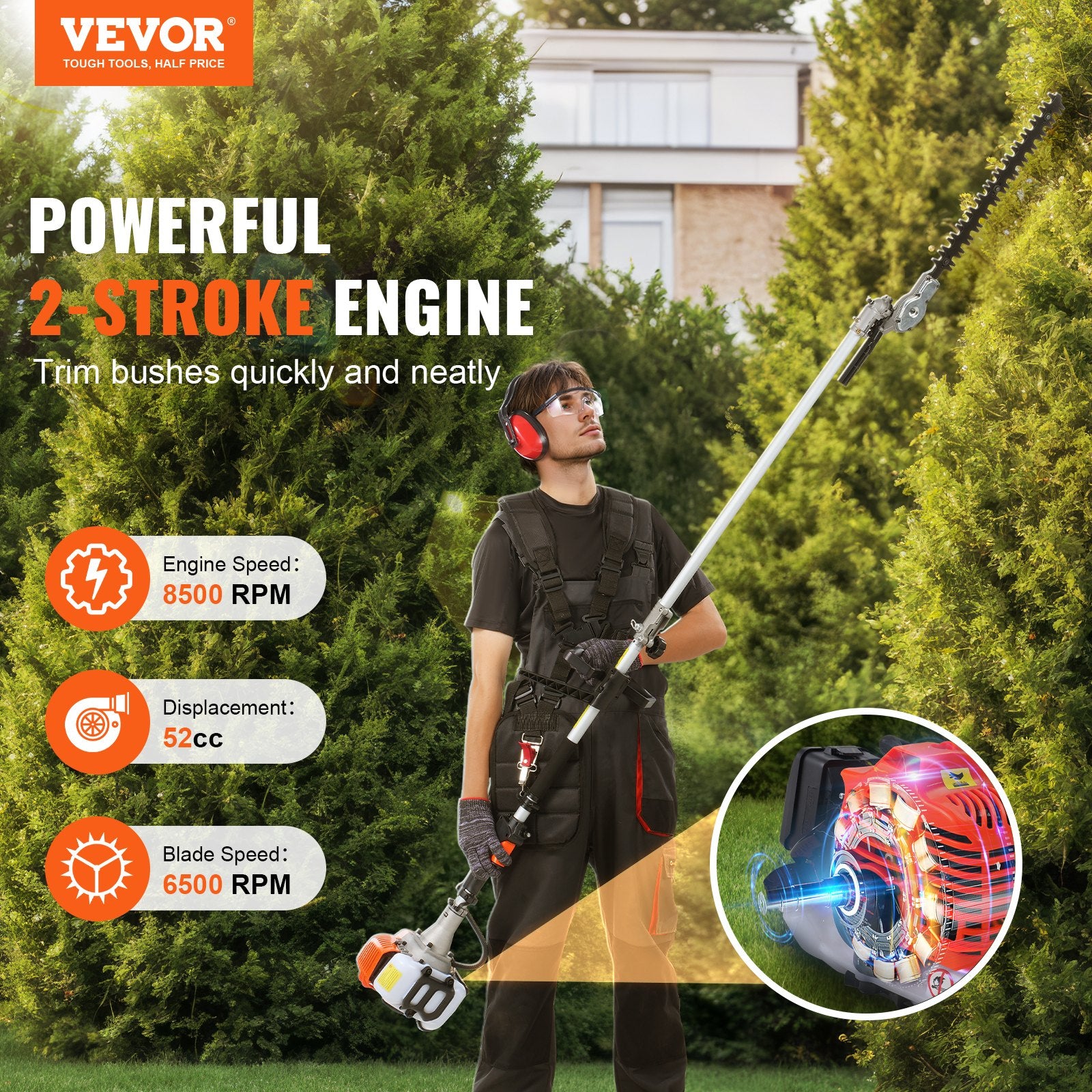 Vevor 52CC 6-in-1 Gas Trimmer Tool Set with Extension Pole