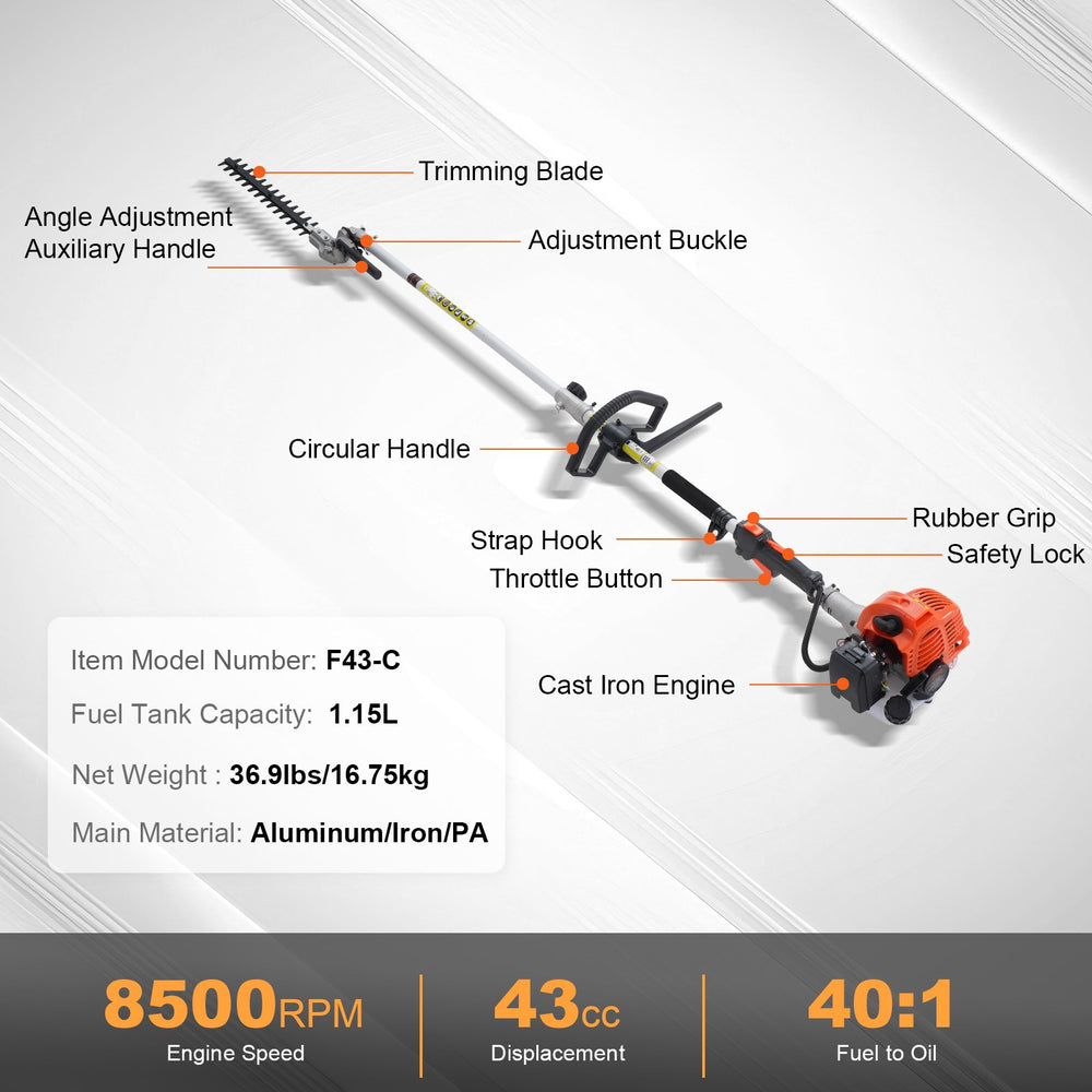 Vevor Trimmer Tool 6-in-1 Set Gas 43cc Engine with Extension Pole New