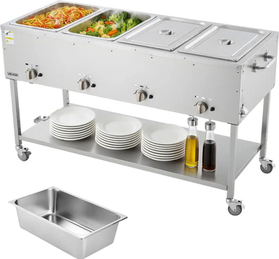 Vevor Commercial Steam Table Propane Food Warmer 4 Pan Independent Temp Control New