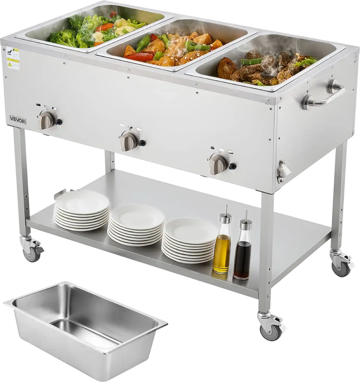 Vevor 3-Pan Food Warmer Propane Steam Table with Independent Temp Control New