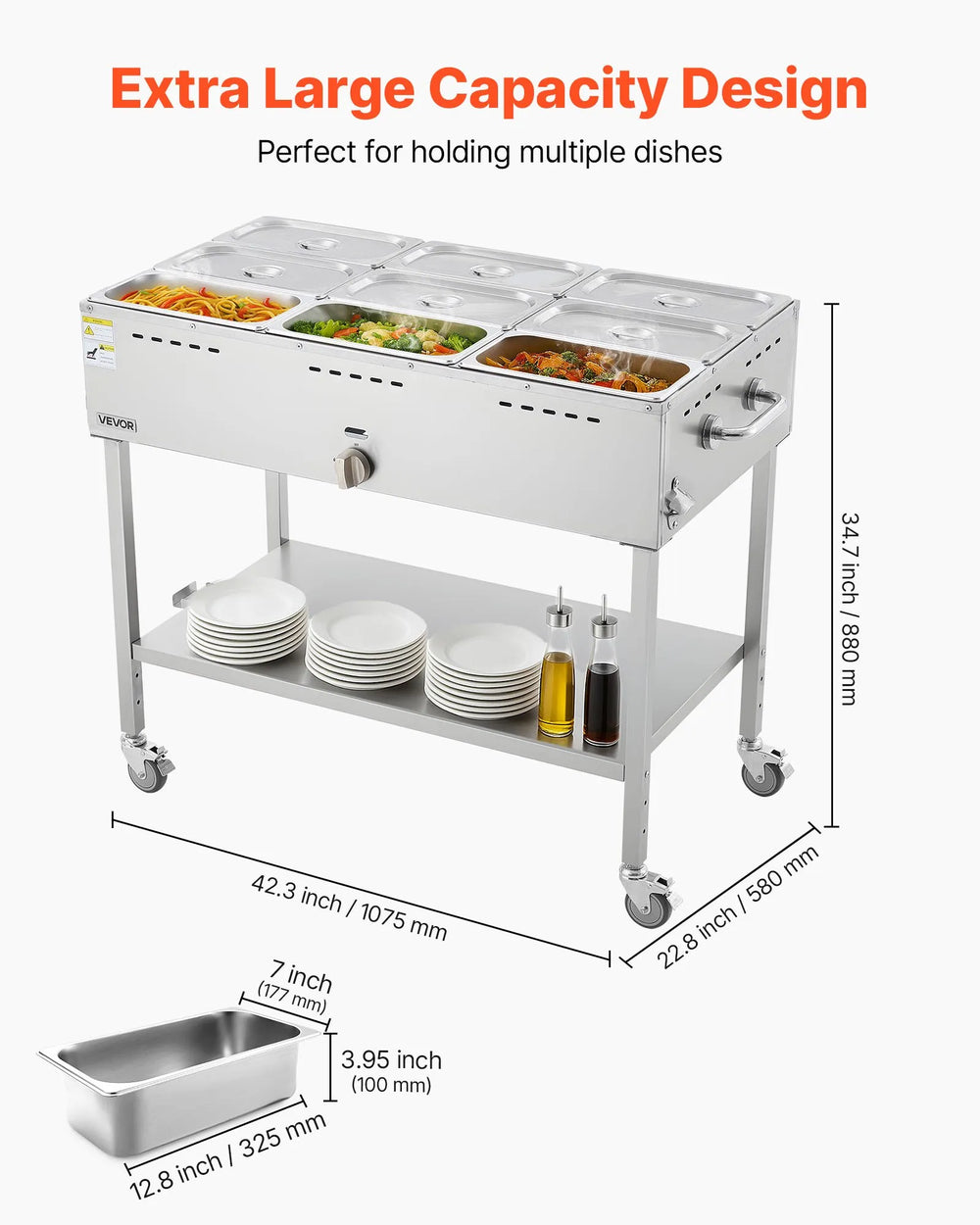 Vevor Food Warmer Steam Table 9-Pan Propane 10,000 BTU Adjustable Temp New