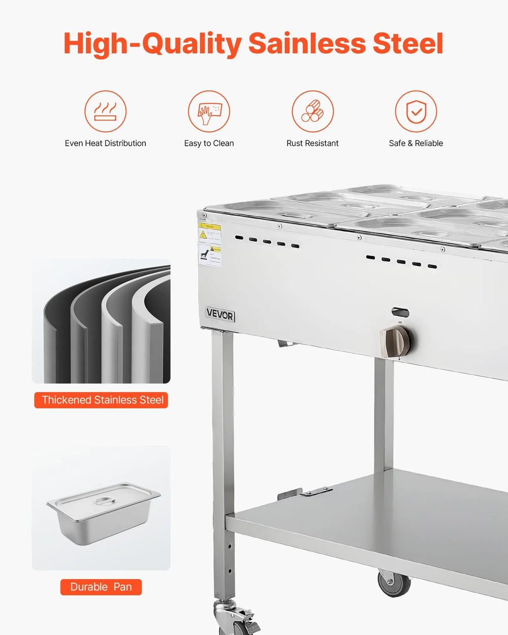 Vevor Food Warmer Steam Table 9-Pan Propane 10,000 BTU Adjustable Temp New