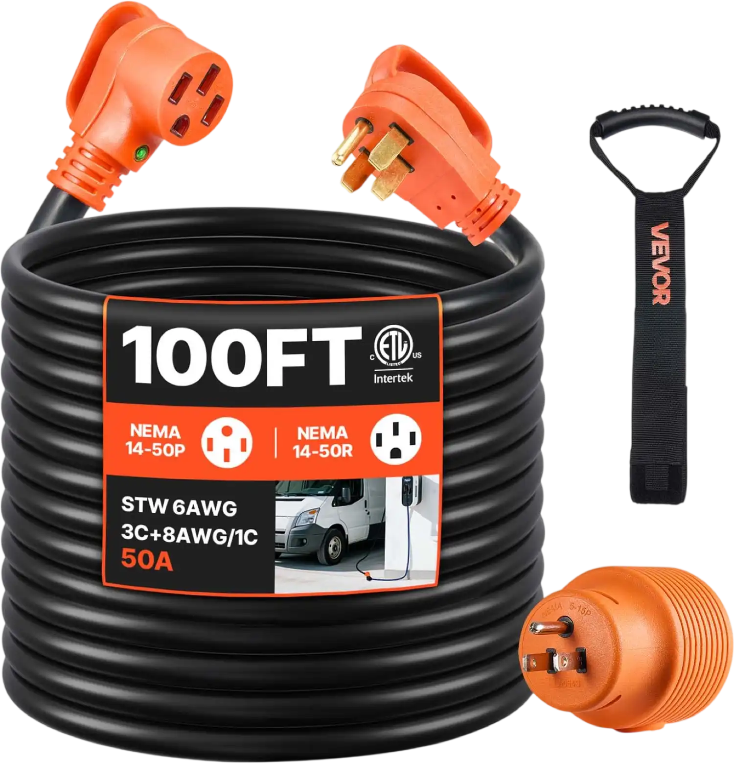 Vevor RV Extension Cord 100 Ft. 50 Amp 125V 7500W NEMA 14-50P/14-50R Plug New