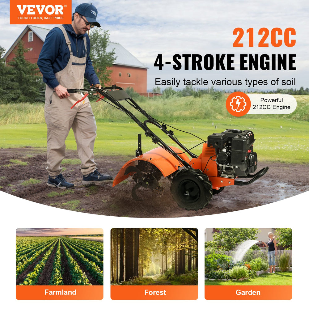 Vevor Tiller Cultivator 212CC 4-Stroke Engine with 4 Adjustable Steel Tines New