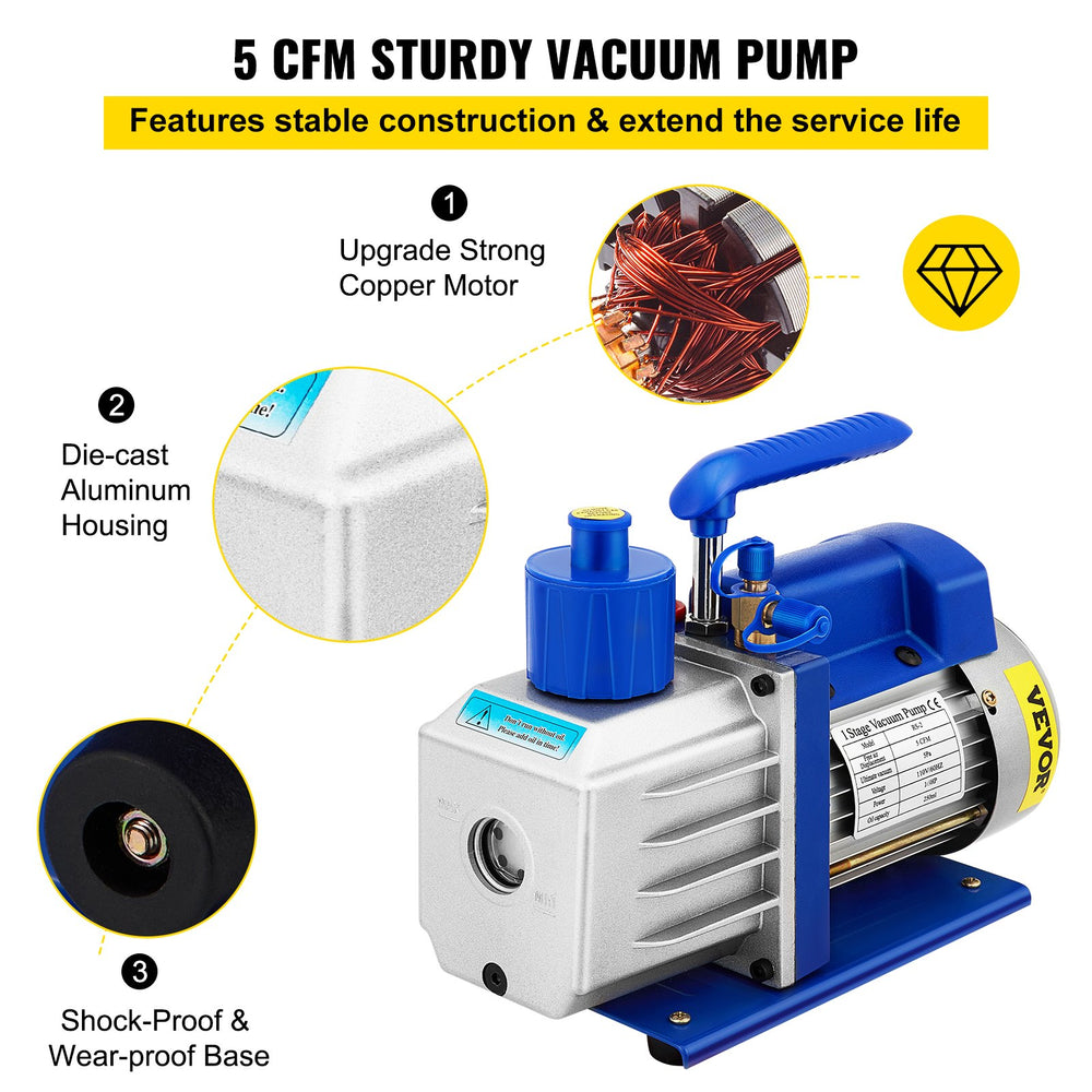 Vevor Vacuum Chamber with Pump 5 Gallon 5CFM 1/3HP Single Stage Rotary Pump New