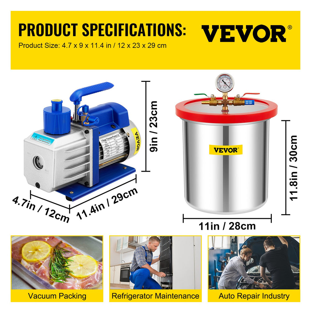 Vevor Vacuum Chamber with Pump 5 Gallon 5CFM 1/3HP Single Stage Rotary Pump New