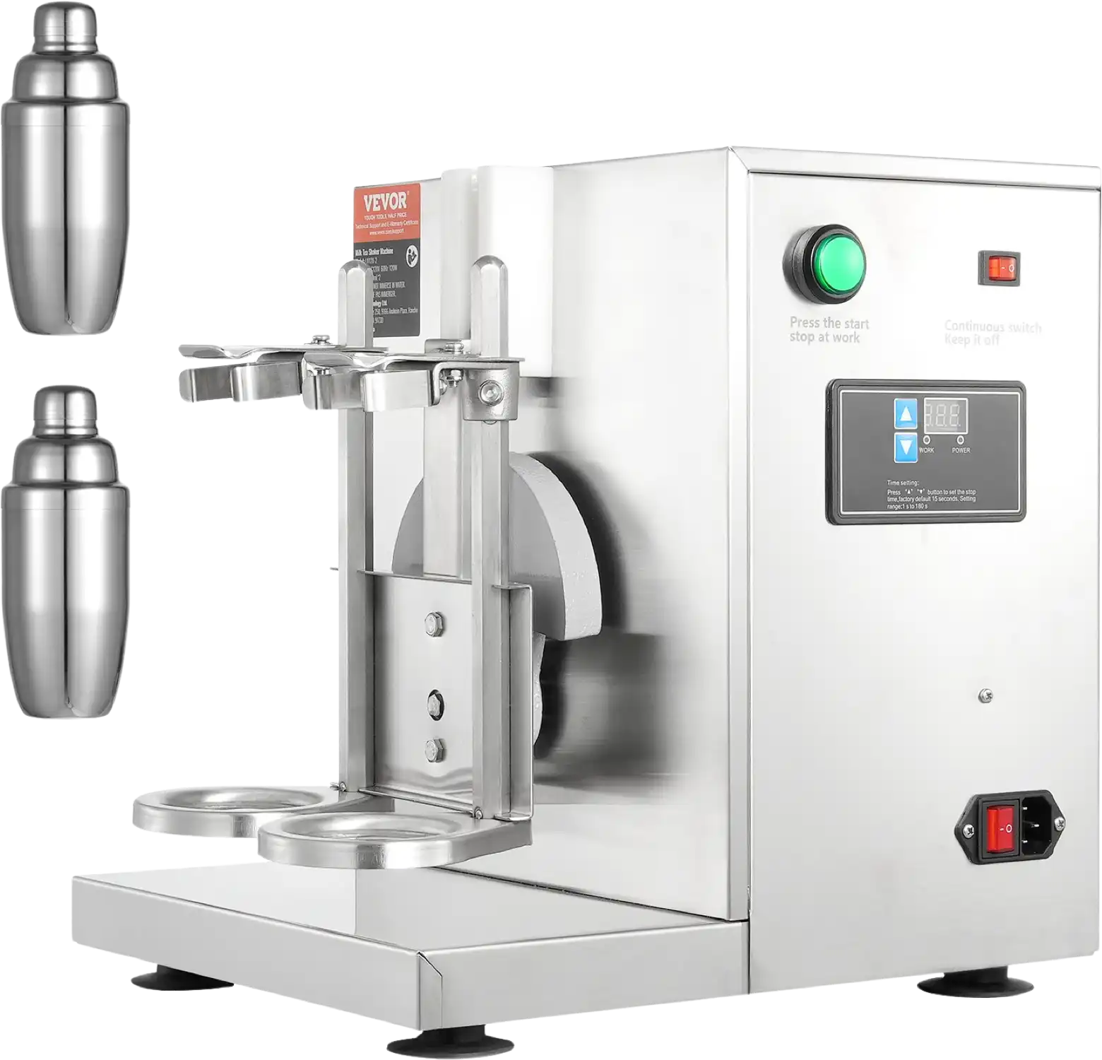 Vevor Milk Tea Shaker Machine Double Head 120W with 750mL Stainless Steel Cups New