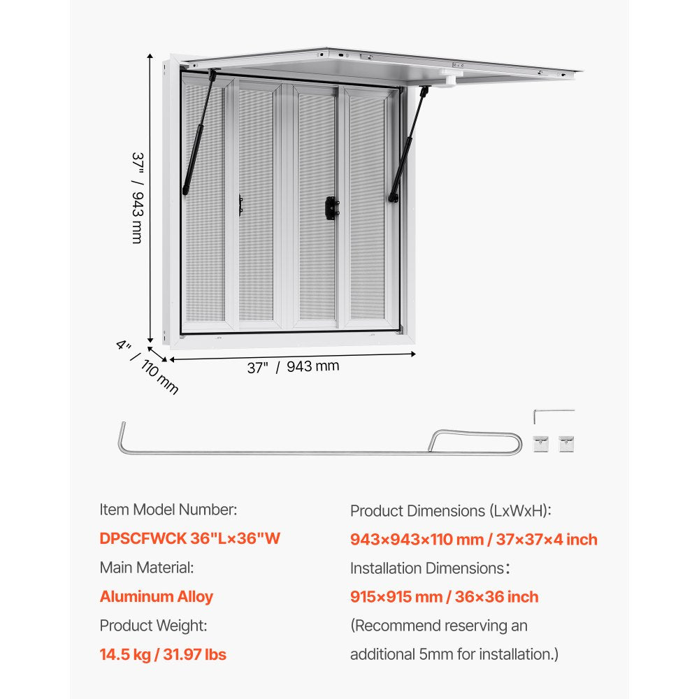 Vevor Concession Window 36 x 36 in. with Awning Door 4 Sliding Screens New