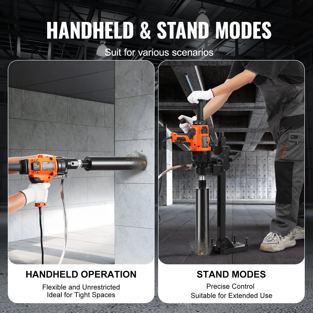 Vevor Core Drill Rig 2000W with Stand 0.8"–6.3" Capacity Wet and Dry Cutting New