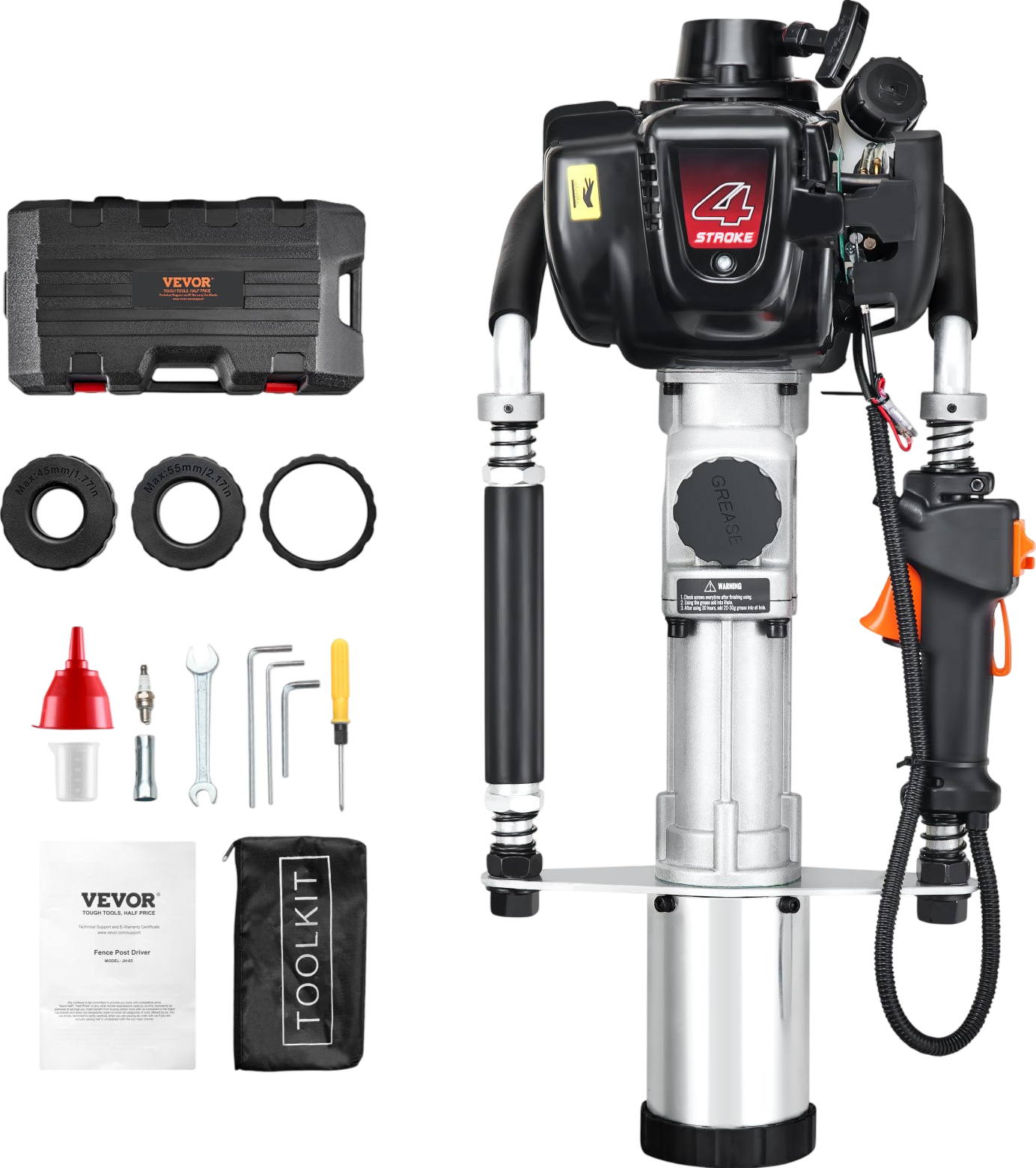 Vevor Post Driver 35J Impact Energy 37.77cc Gas-Powered 4-Stroke with 3 Piling Sleeves New