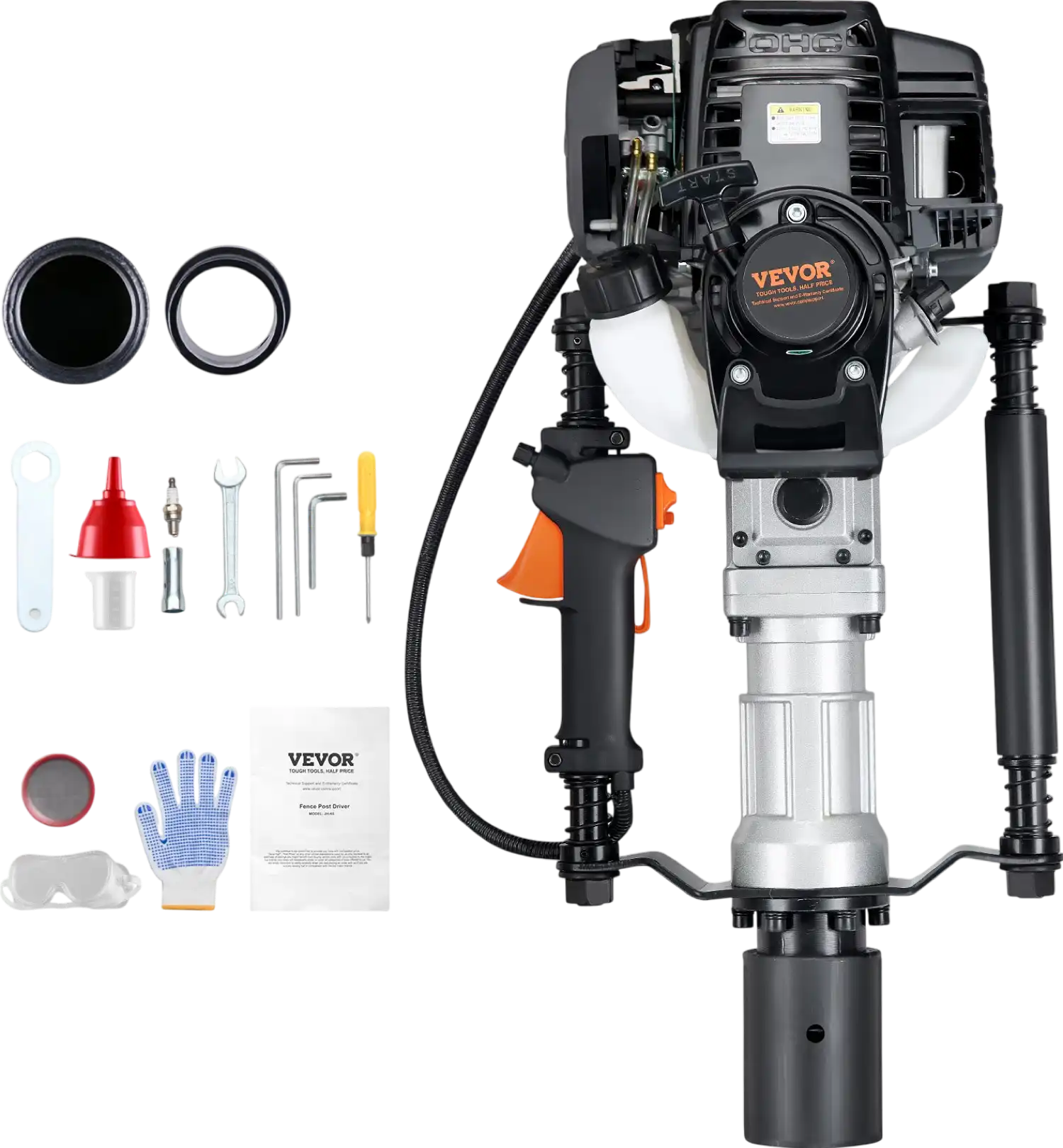 Vevor Post Driver 50J Impact Energy 37.77cc Gas-Powered 4-Stroke with 2 Piling Sleeves New