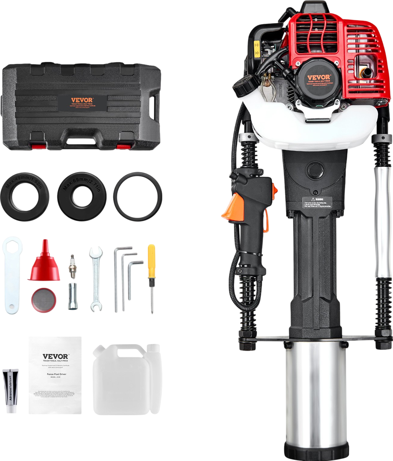 Vevor Post Driver 50J Impact Energy 52cc Gas-Powered 2-Stroke with 3 Sleeves New