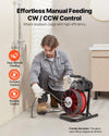 Vevor Drain Cleaner 3/8 in. x 75 ft. Manual Feed Open Drum with 4 Cutters Air Foot Switch New