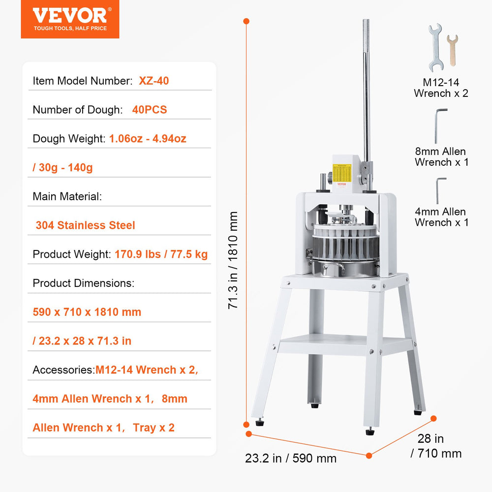Vevor Dough Divider 40-Piece Manual Hand Press New