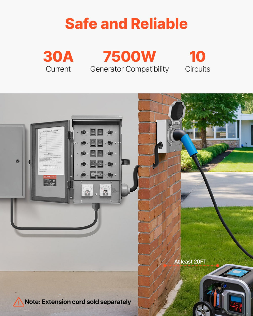 Vevor Manual Transfer Switch Kit 30A NEMA 3R 7500W 120/240V New