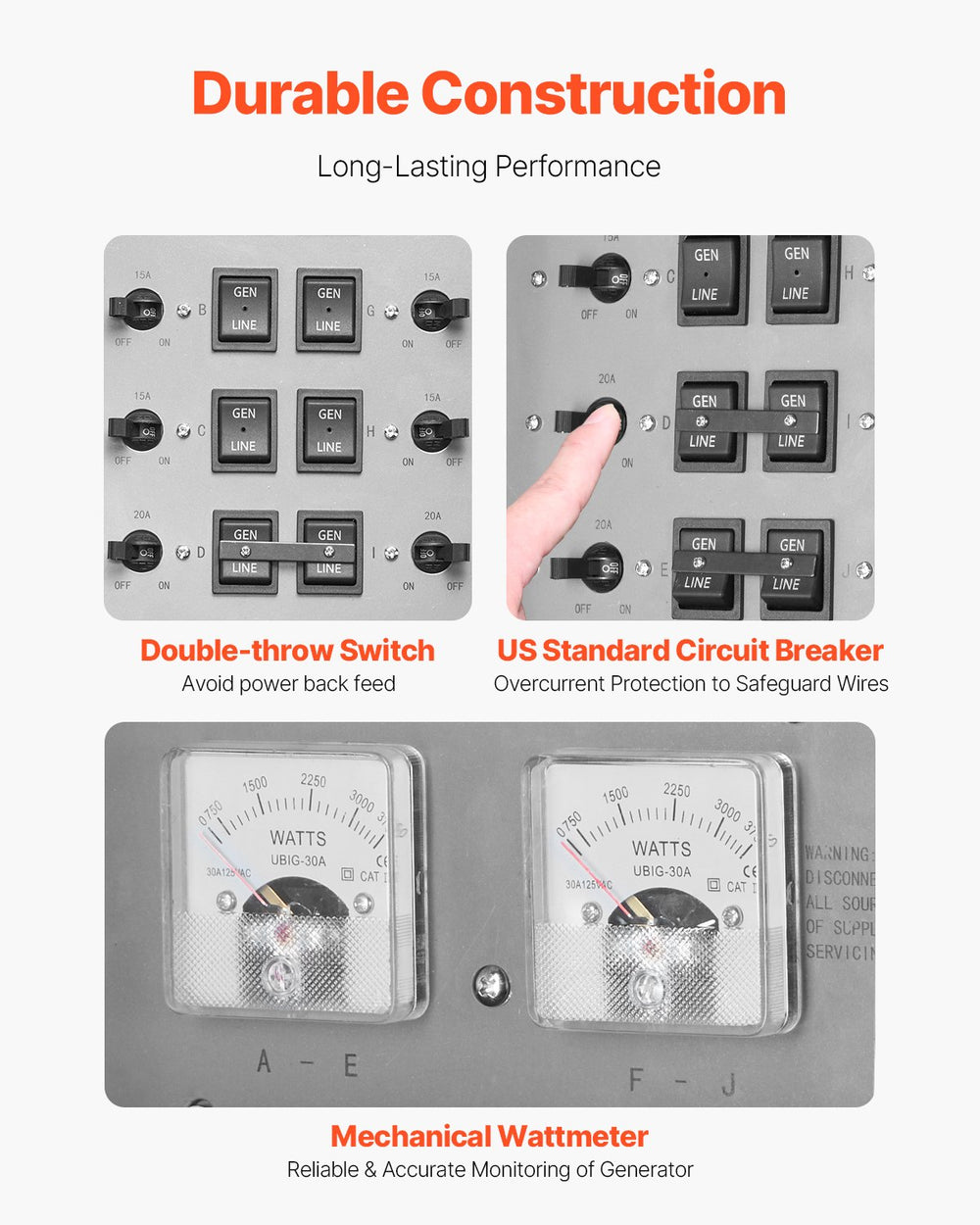 Vevor Manual Transfer Switch Kit 30A NEMA 3R 7500W 120/240V New