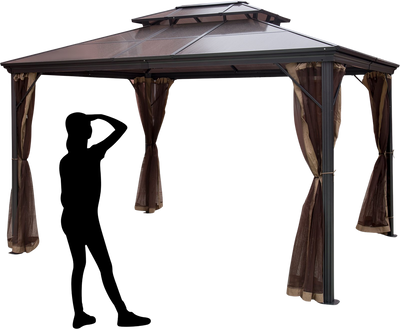 Vevor Hardtop Gazebo 10' x 10' Aluminum Permanent Double Tier Roof with Netting New