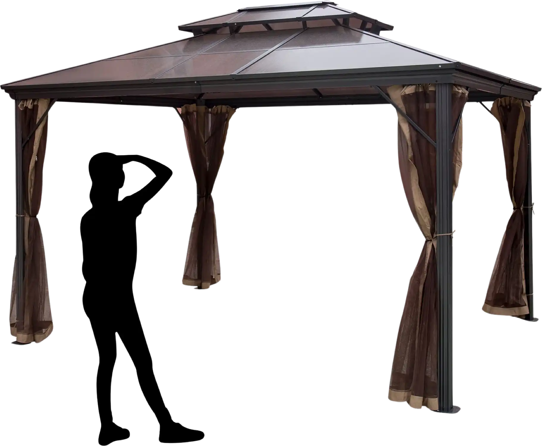 Vevor Hardtop Gazebo 10' x 10' Aluminum Permanent Double Tier Roof with Netting New