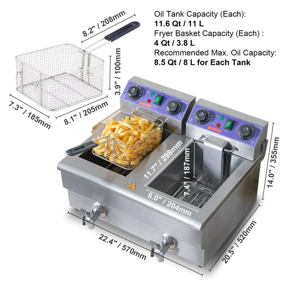 Vevor Commercial Electric Deep Fryer with Dual Tanks 3000W New