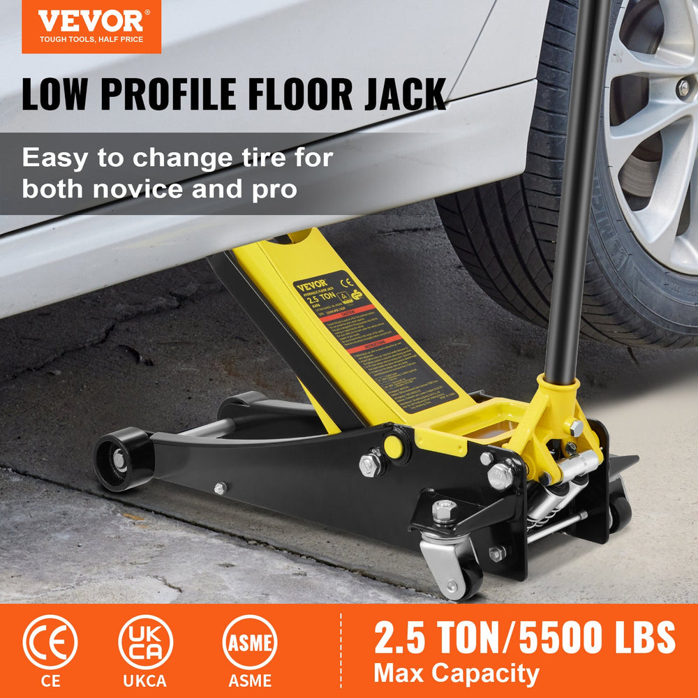 Vevor Floor Jack 5,500 Lbs. 2.5 Ton Steel Low Profile Dual Piston 3.64" to 19.49" New