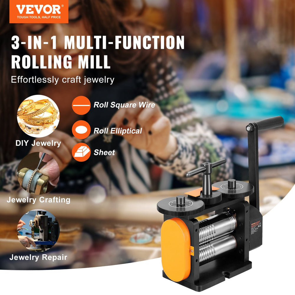 Vevor Rolling Mill Jewelry Machine 3-in-1 Multi-Function 57mm Max Width New