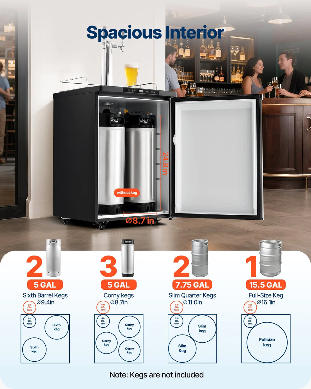 Vevor Beer Kegerator Dispenser Dual Tap Full Keg Capacity with CO2 Tank Temp Control New