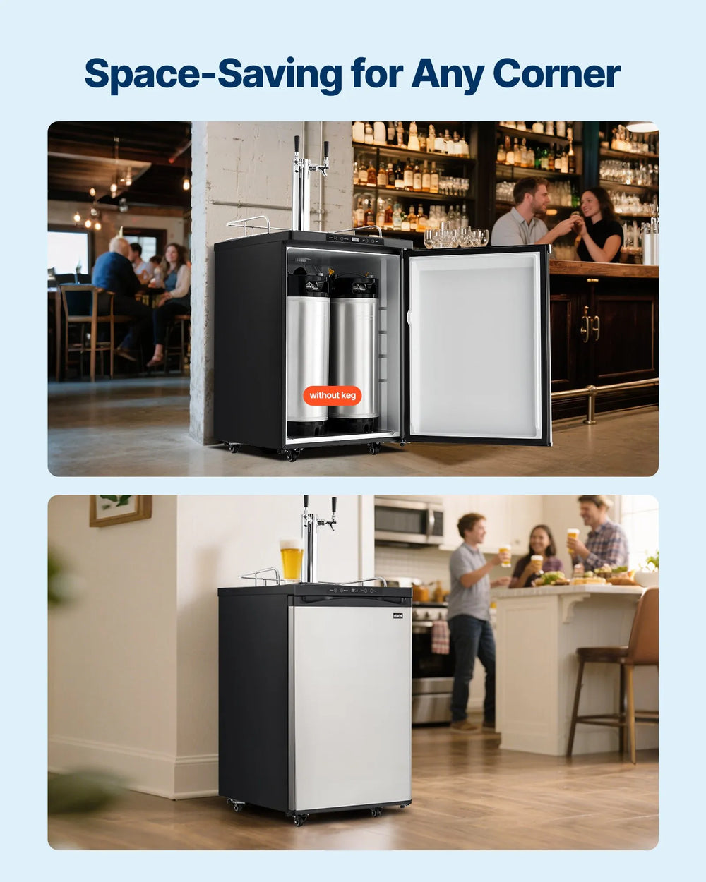 Vevor Beer Kegerator Dispenser Dual Tap Full Keg Capacity with CO2 Tank Temp Control New