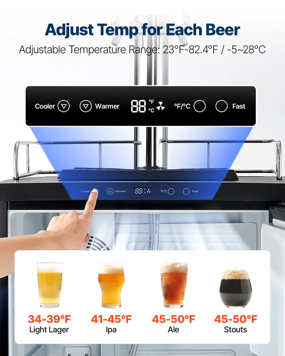 Vevor Beer Kegerator Dispenser Triple Tap Full Keg Capacity with CO2 Tank Temp Control New
