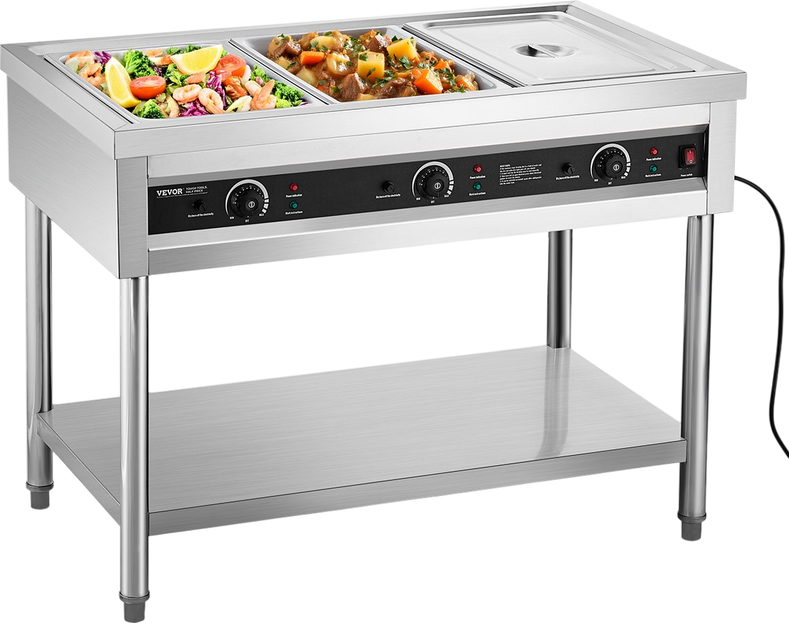 Vevor Commercial Food Warmer 3-Pan Steam Table with Independent Temp Control 120V New
