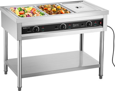 Vevor Commercial Food Warmer 3-Pan Steam Table with Independent Temp Control 120V New