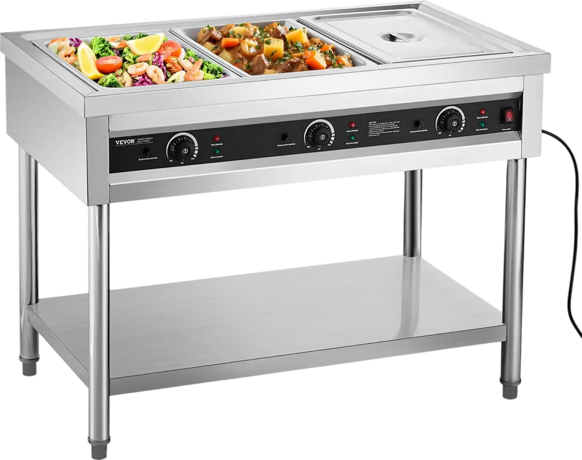 Vevor Commercial Food Warmer 3-Pan Steam Table with Independent Temp Control 120V New