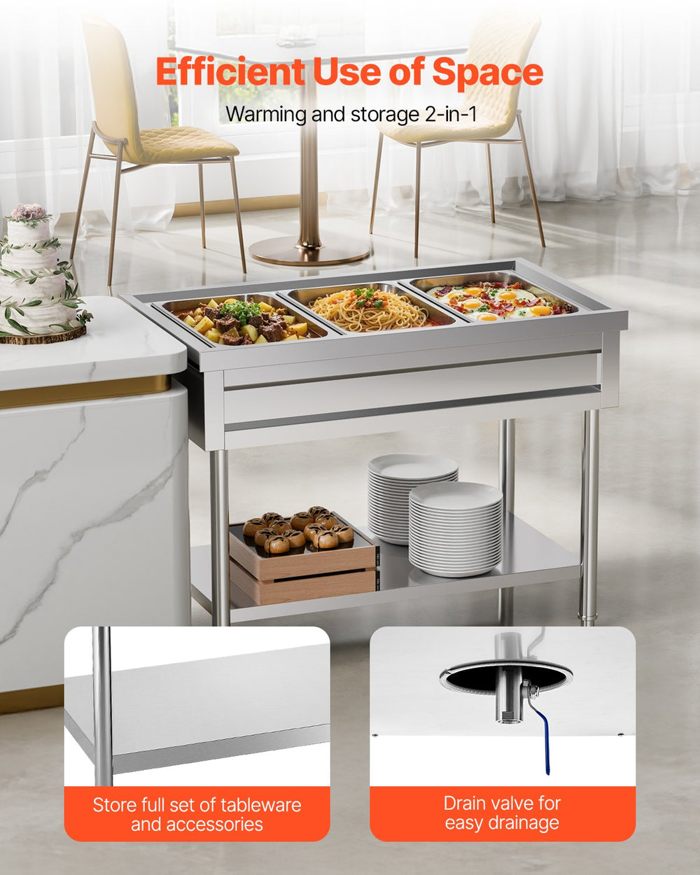 Vevor Commercial Food Warmer 3-Pan Steam Table with Independent Temp Control 120V New