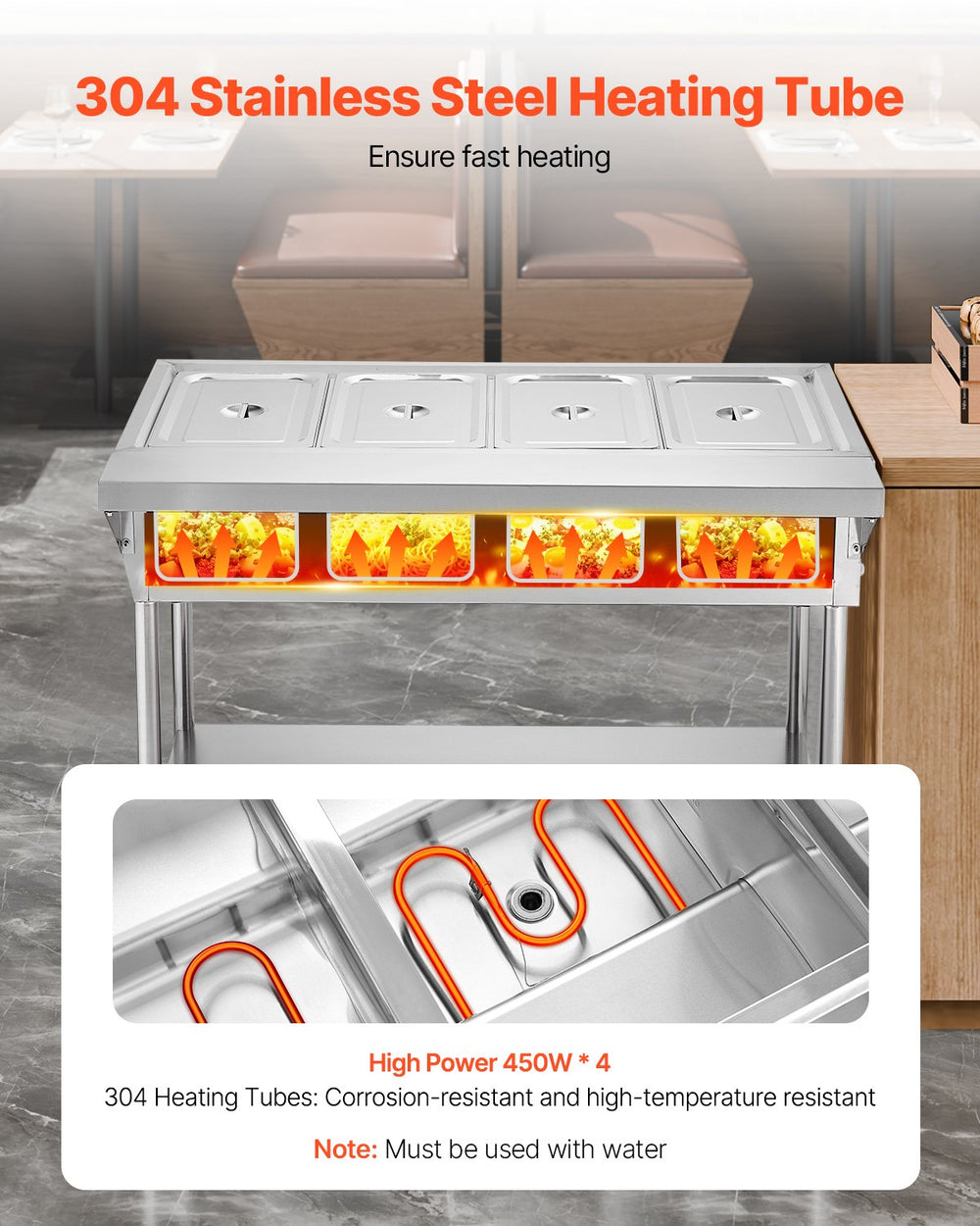 Vevor Commercial Food Warmer 4-Pan Steam Table with Independent Temp Control New