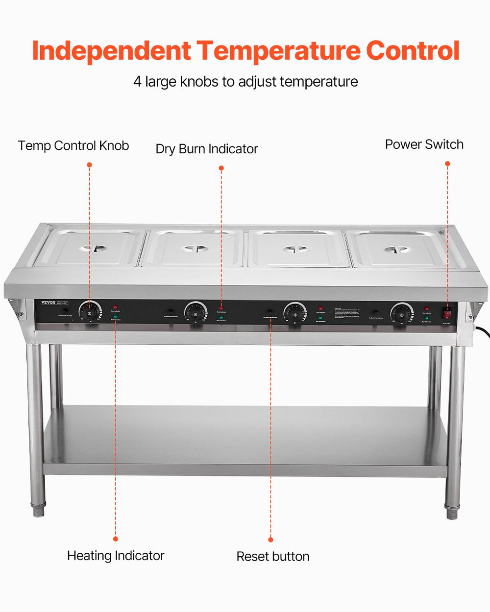 Vevor Commercial Food Warmer 4-Pan Steam Table with Independent Temp Control New