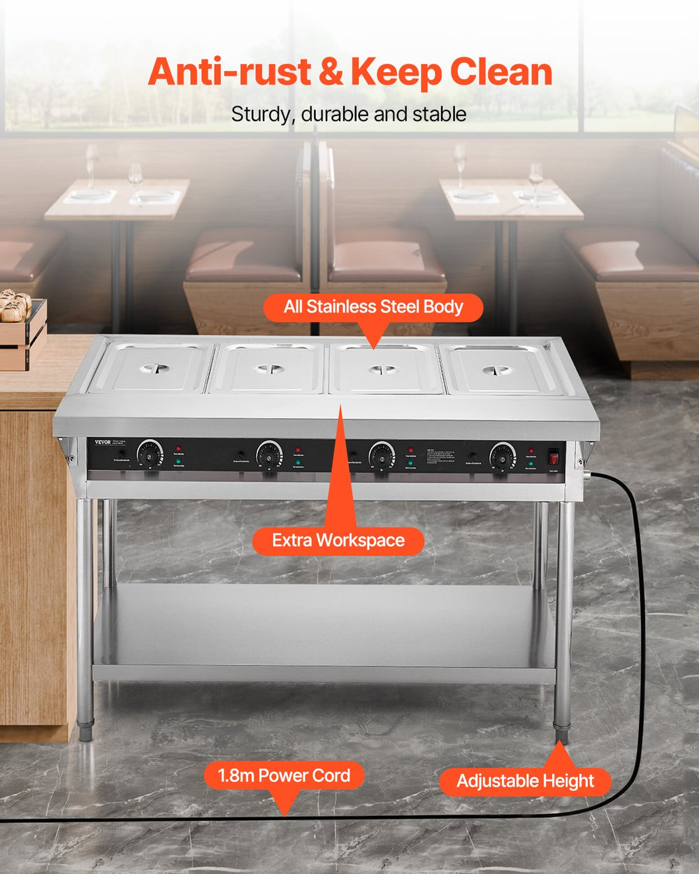 Vevor Commercial Food Warmer 4-Pan Steam Table with Independent Temp Control New