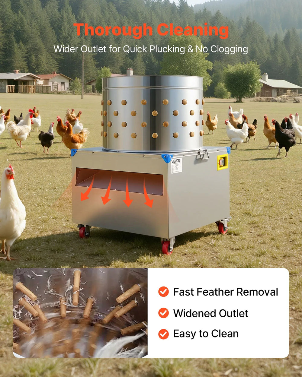 Vevor Chicken Plucker Machine 23.6" Drum with 119 Fingers 240 RPM 2200W New