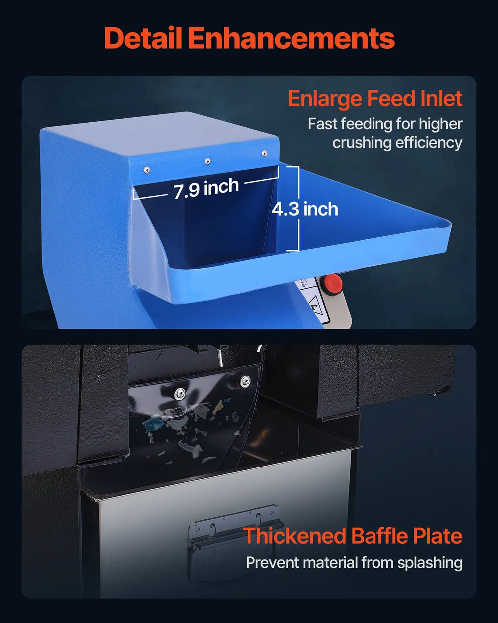 Vevor Plastic Shredder Crusher 3 HP 100-150 kg/h Capacity for PVC PTFE 220V New