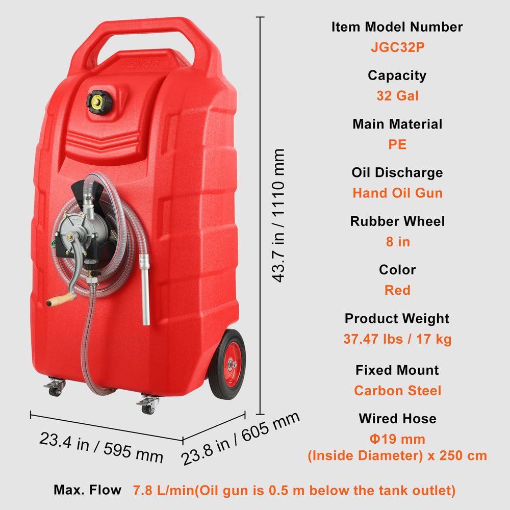 Vevor Fuel Caddy 32 Gal. Portable Storage Tank on Wheels with Manual Transfer Pump New