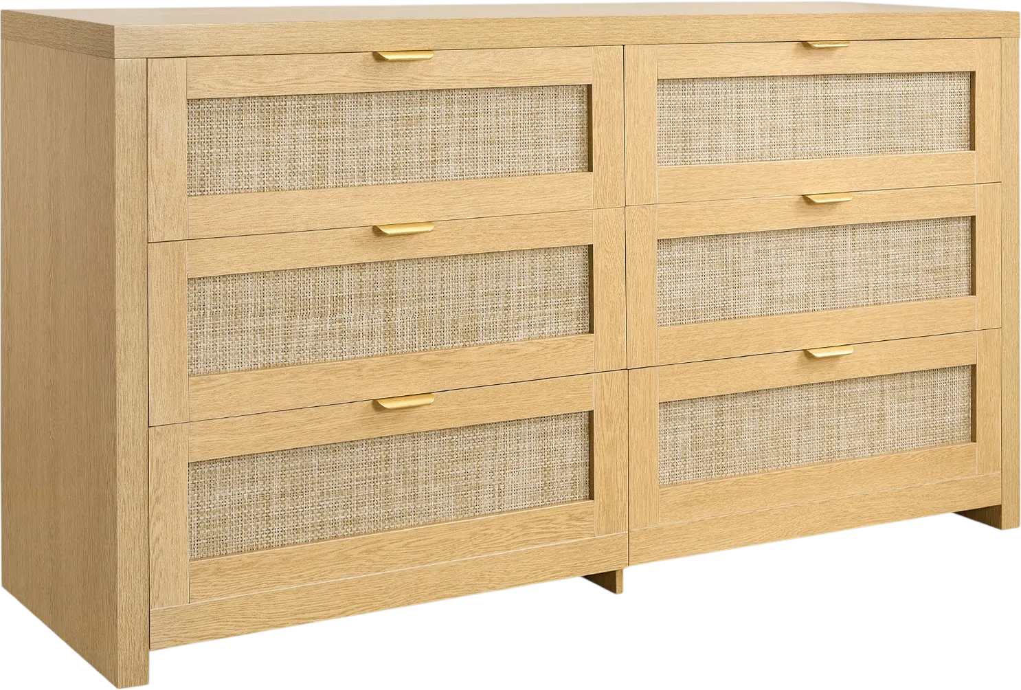 Vevor Double Dresser 59 in. 6-Drawer Rattan with Metal Handles New