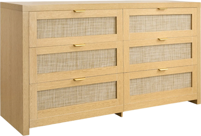 Vevor Double Dresser 59 in. 6-Drawer Rattan with Metal Handles New