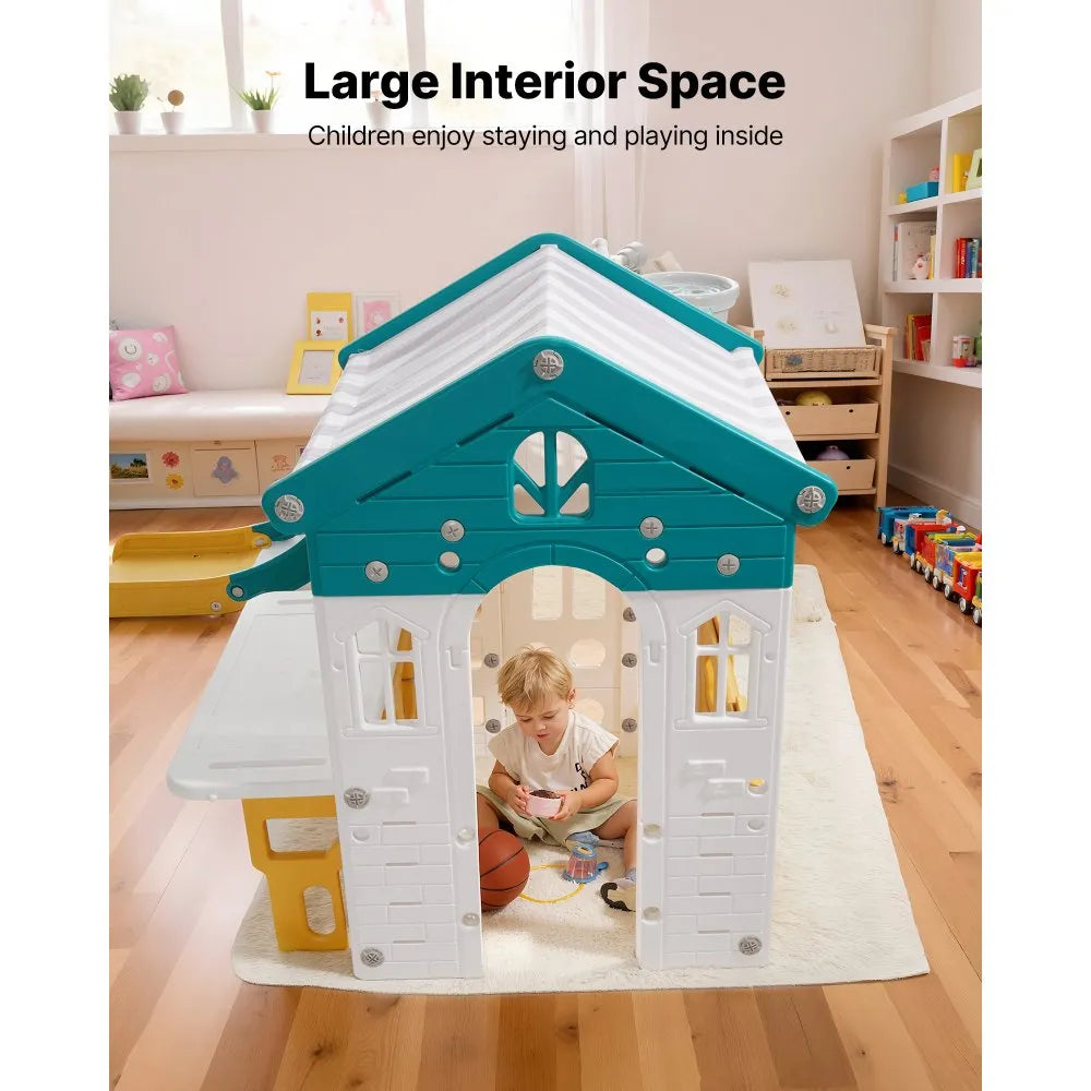 Vevor Outdoor Toddler Playhouse with Slide Basketball Crawling Tunnel New