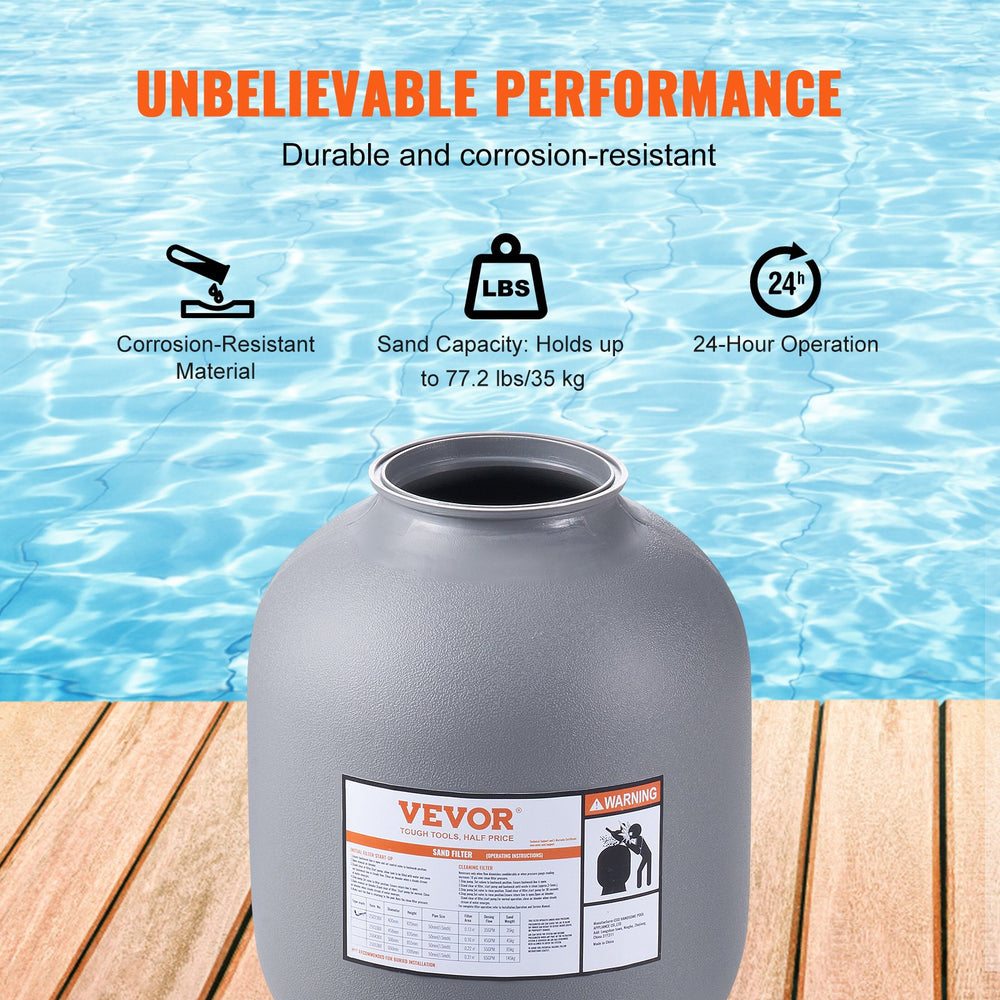 Vevor Swimming Pool Sand Filter 16" Up to 35 GPM Flow Rate 7-Way Multi-Port Valve New